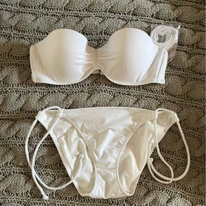 NWT - 2 piece  Victoria’s Secret swim suit- white bandeau top 36B small bottoms